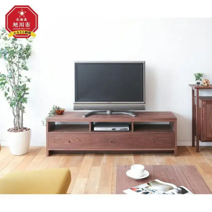 旭川家具 山室家具製作所 プロトNo.608 TVボード160 ウォールナット 【 国産 無垢 インテリア 木製 収納 テレビボード テレビ台 ローボード AVボード リビング 北海道 】 _01961