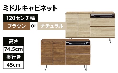 【色味：ナチュラル】120センチ幅ミドルキャビネット 完成品 ナチュラル 北欧風モダンキャビネット CI020N