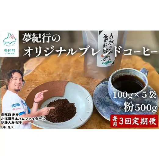 【定期便】全3回 毎月お届け 夢紀行のオリジナルブレンドコーヒー コーヒー粉500g (100g×5袋) 自家焙煎