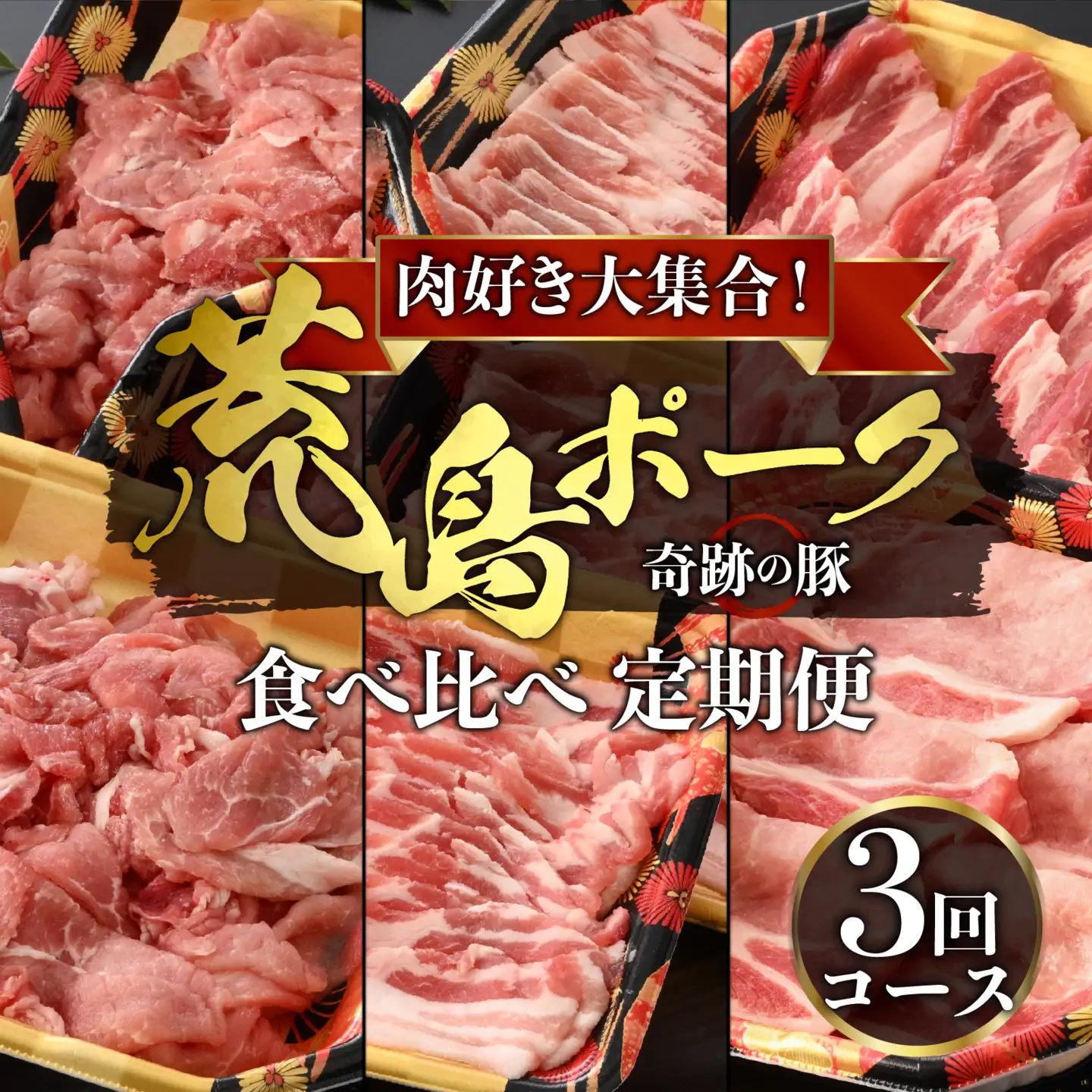 【肉の定期便×3回コース】肉好き大集合！国産豚肉「荒島ポーク」食べ比べ 定期便！【福井のブランド豚肉】