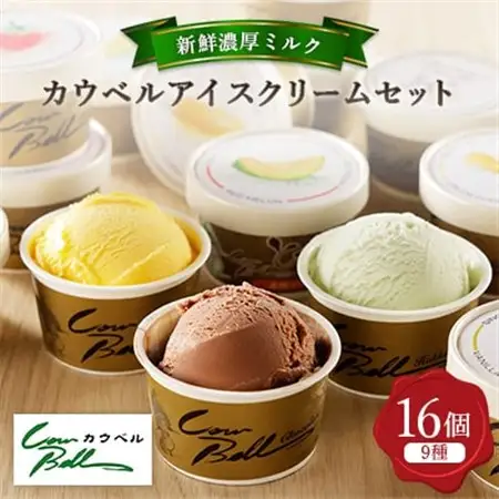 新鮮濃厚ミルク　カウベルアイスクリームセット9種16個_アイス アイスクリーム ジェラート カップアイス スイーツ デザート 北海道 大樹町 人気 美味しい バニラアイス バニラ チョコ ミルク メロン_【配送不可地域：離島】【1398012】