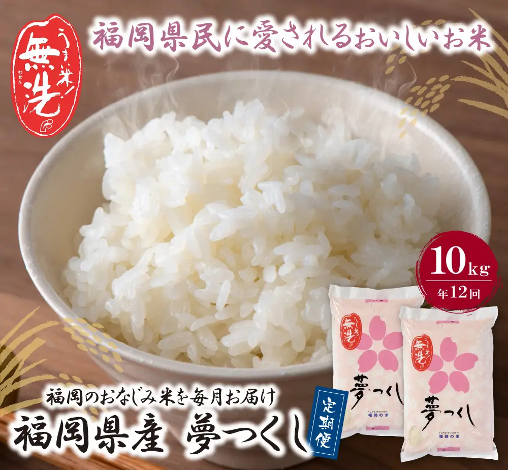 Z17-88 無洗米 福岡県産・夢つくし10kg定期便(毎月・年12回)