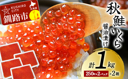 【北海道産】秋鮭 いくら醤油漬け 1kg（250g×2P×2箱）いくら イクラ 魚卵 魚介類 海鮮 小分け F4F-8719