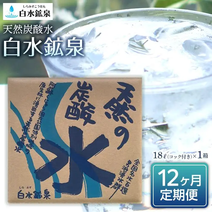 ＜12ヶ月連続お届け 定期便＞天然炭酸水　白水鉱泉　18Ｌ×1箱