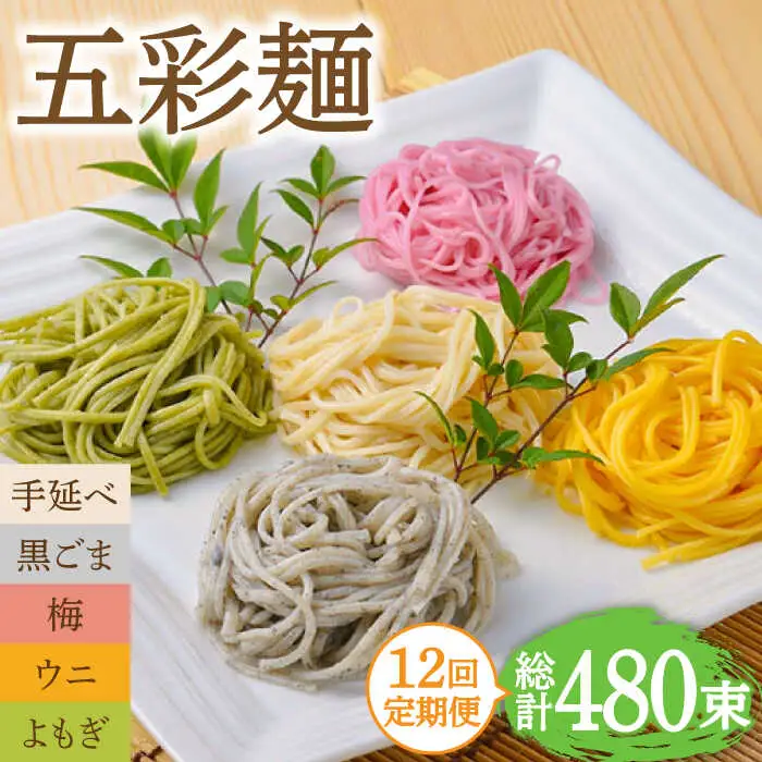 【12回定期便】五彩麺 セット 40束 / そうめん 素麺 黒ごま 梅 うに よもぎ / 麺 乾麺 食べ比べ 詰め合わせ カラフル / 南島原市 / のうち製麺 [SAF029]