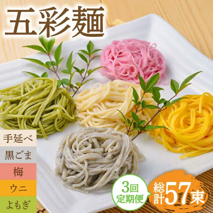 【3回定期便】五彩麺 セット 19束 / そうめん 素麺 黒ごま 梅 うに よもぎ / 麺 乾麺 食べ比べ 詰め合わせ カラフル / 南島原市 / のうち製麺 [SAF030]