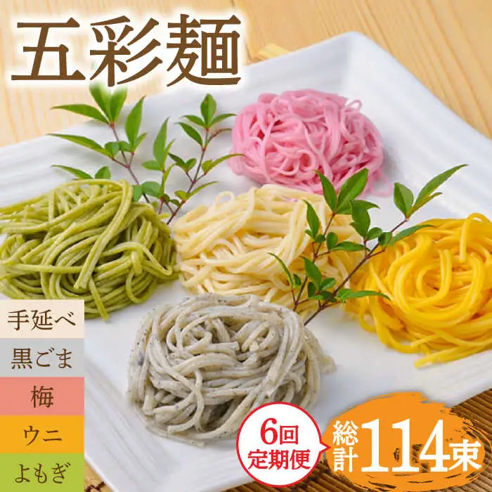 【6回定期便】五彩麺 セット 19束 / そうめん 素麺 黒ごま 梅 うに よもぎ / 麺 乾麺 食べ比べ 詰め合わせ カラフル / 南島原市 / のうち製麺 [SAF031]