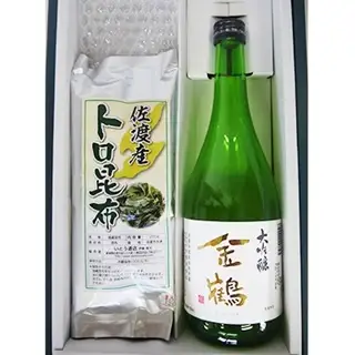人気の金鶴大吟醸+佐渡トロ昆布(720ml×1本、200g×1袋)