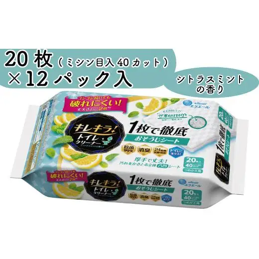 キレキラ！トイレクリーナー1枚で徹底お掃除シート　シトラスミントつめかえ用20枚×12パック