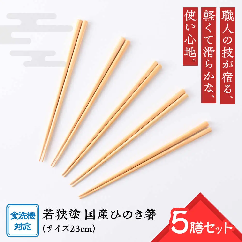 若狭塗箸　【食洗機対応】国産ひのき箸　５膳セット｜ 箸 はし お箸 日本製 セット 伝統工芸品 日用品 食洗器 木彫り 木 木材 若狭塗 天然 おしゃれ カラフル 新年 新しいお箸 新生活 新生活準備 5色 塗り箸 抗菌 国産 送料無料 [BFCL001]