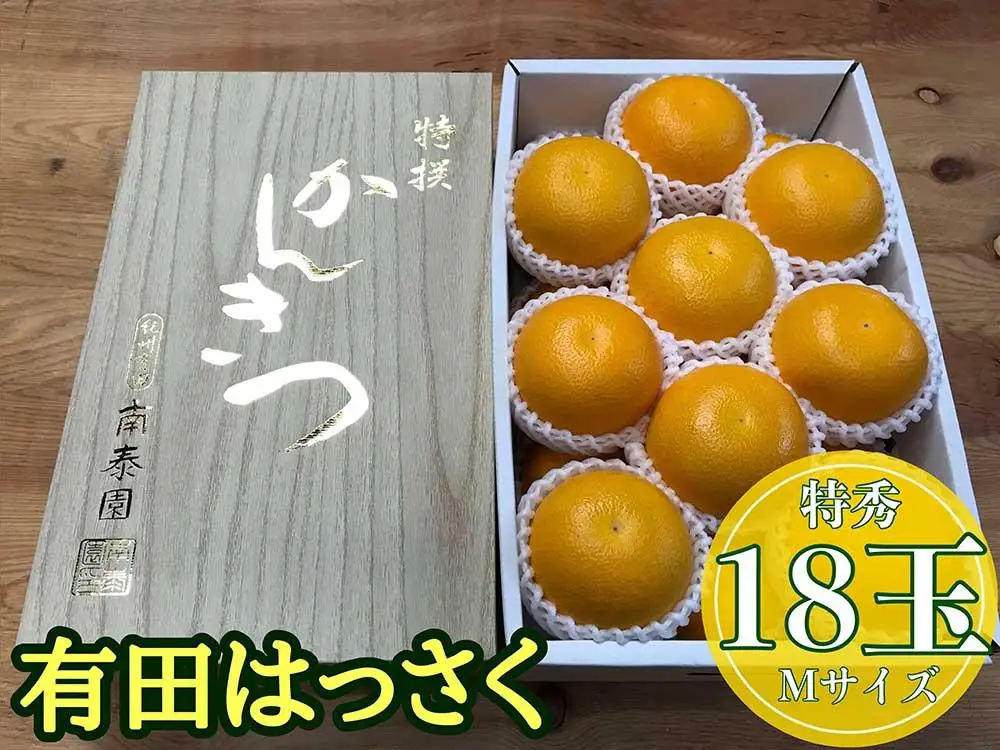 化粧箱 手詰め 有田 はっさく 特秀 M サイズ × 18玉入 2段詰 南泰園 みかん