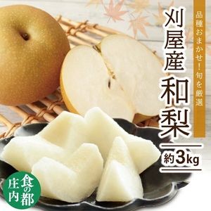 SA2934　和梨 「刈屋梨」　約3kg(8～9玉入)　品種おまかせ(幸水、豊水、南水、あきづき) 