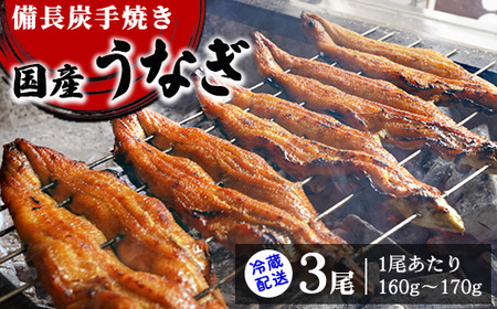 [冷蔵配送] 備長炭手焼き国産うなぎ3尾 (1尾あたり160g～170g) ※北海道・沖縄・離島への配送不可 [3564]