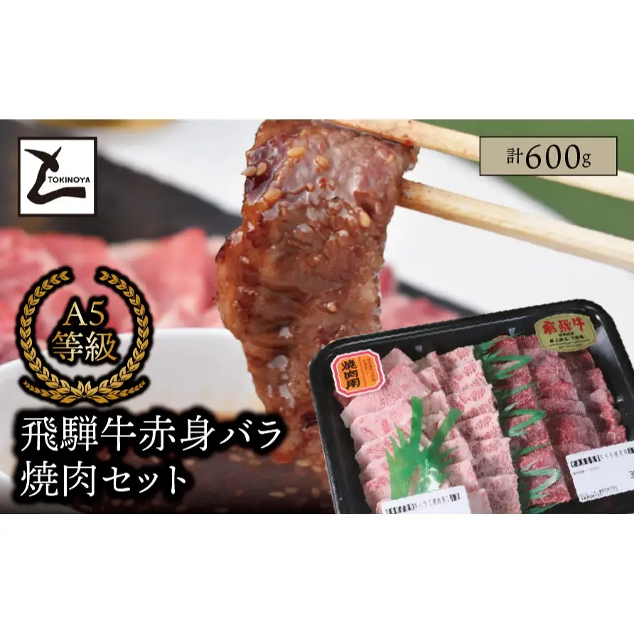 A5 飛騨牛 赤身 バラ 焼肉セット 計600g｜岐阜県産 国産 黒毛和牛 ブランド牛 モモ肉 カタ肉 霜降り 冷凍 贅沢 高級肉 バーベキュー お歳暮 お中元 ギフト プレゼント おすすめ トキノ屋食品