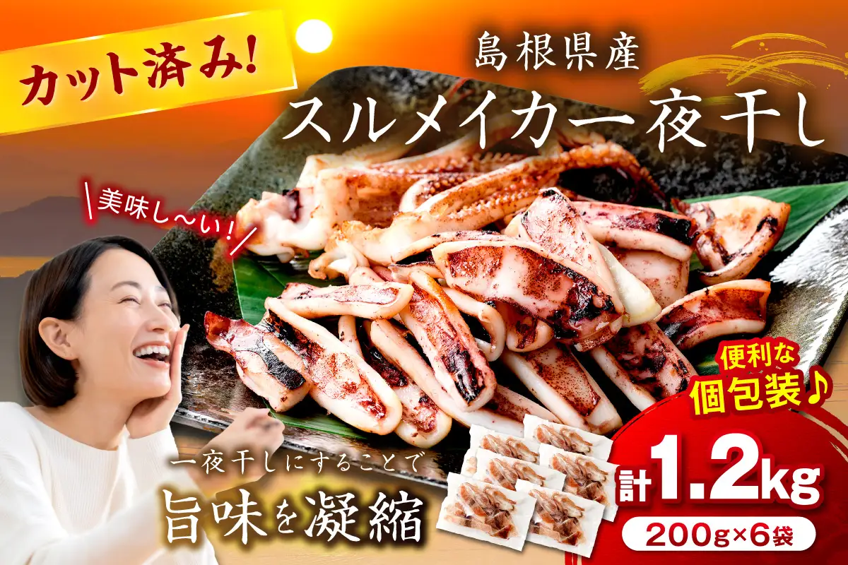 スルメイカ一夜干し（200g×6袋） 計1.2kg イカ 干物 【005_0118】