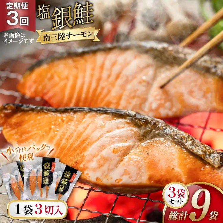 3回 定期便 鮭 切り身 塩銀鮭パック 3切 ×3袋 ×3回 総計9袋