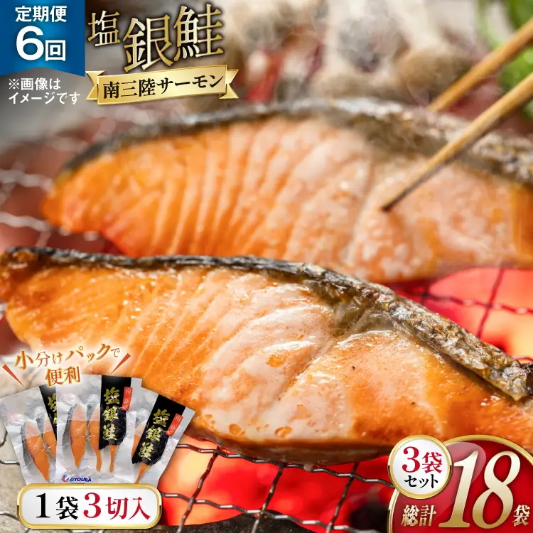 6回 定期便 鮭 切り身 塩銀鮭パック 3切 ×3袋 ×6回 総計18袋