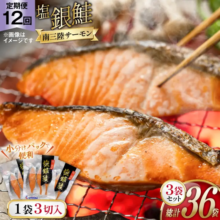 12回 定期便 鮭 切り身  塩銀鮭パック 3切 ×3袋 ×12回 総計36袋