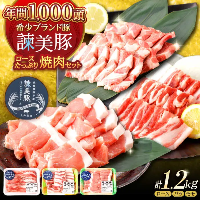 諫美豚焼肉セット計1.2kg / 豚肉 ぶたにく ロース バラ モモ 焼肉 小分け / 諫早市 / 株式会社土井農場 [AHAD057]