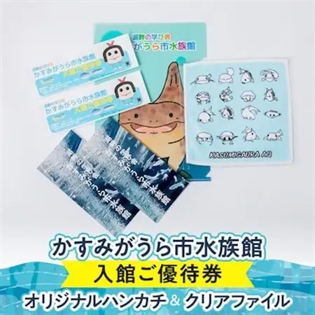 かすみがうら市水族館優待券とオリジナルハンカチ＆クリアファイル_雑貨     旅行券・チケット 水族館 入場券・優待券   雑貨・日用品  文房具・印鑑 _【1407092】
