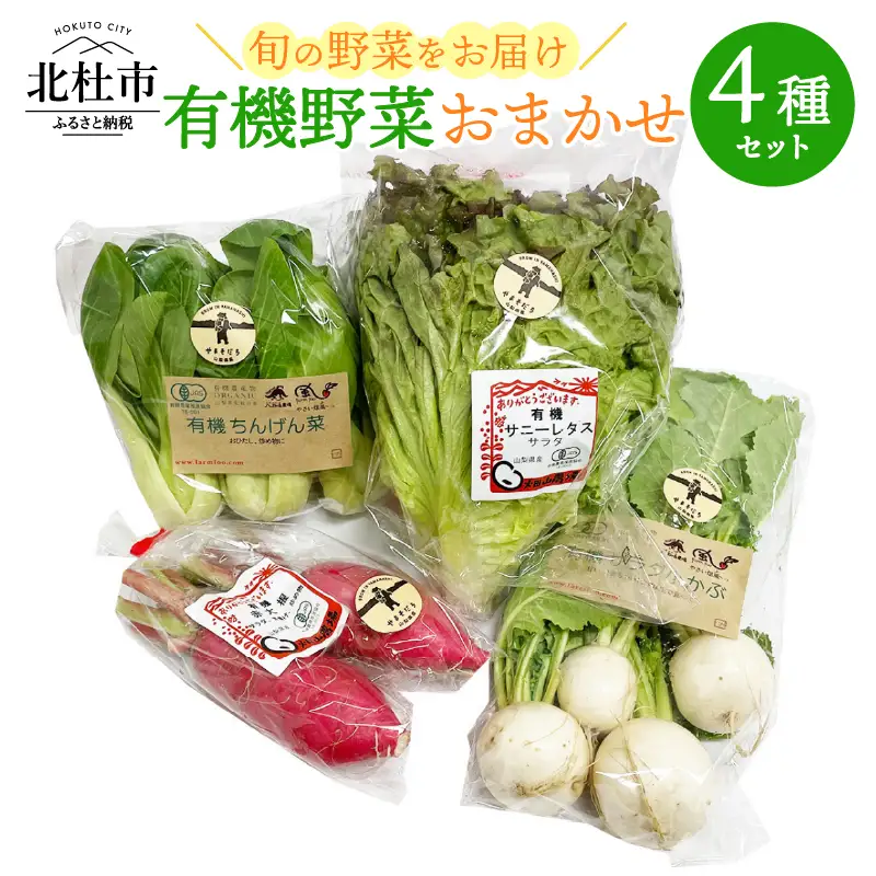 有機野菜おまかせ4種セット０６ 有機野菜 おまかせ 4種 セット 新鮮 九州屋ファーム 明野 山梨県 北杜市  [h216]