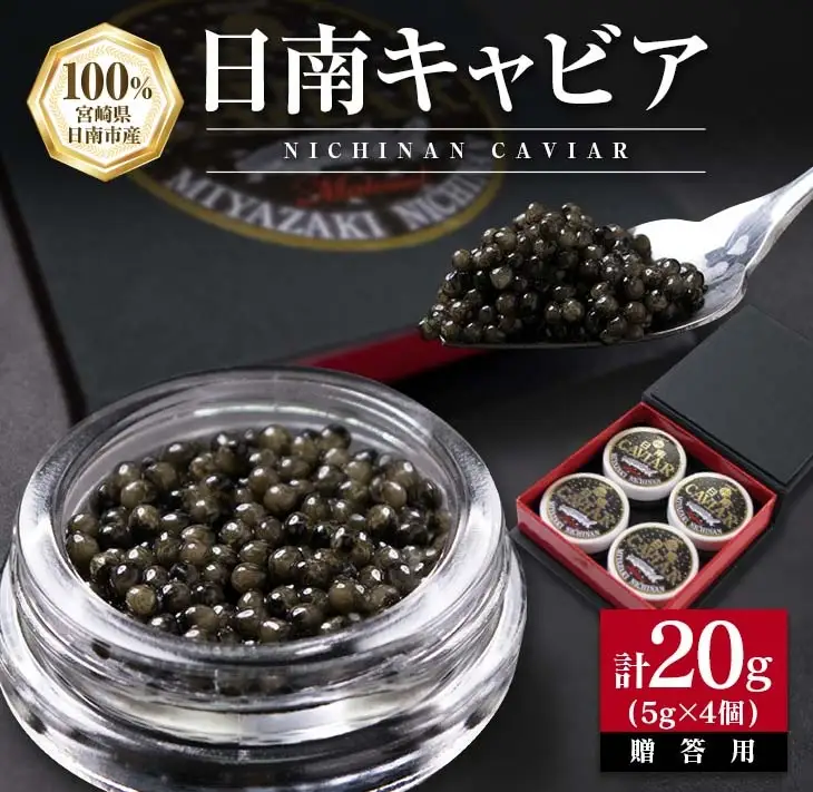 日南CAVIAR キャビア 5g 4個 計20g 魚卵 魚介 国産 食品 加工品 高級食材 贅沢 三大珍味 黒いダイヤ おつまみ ご褒美 記念日 お祝い パーティー オードブル 個包装 ギフト 贈り物 贈答 プレゼント お取り寄せ グルメ おすすめ 水産物 宮崎県 送料無料_FD3-23
