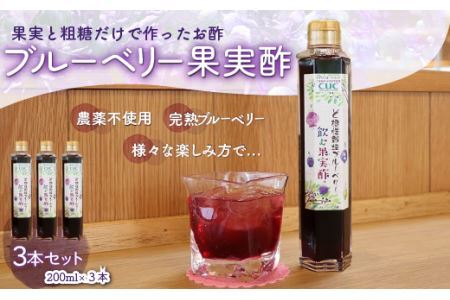 ＜果実と粗糖だけで作ったお酢＞飲むブルーベリー果実酢　3本セット