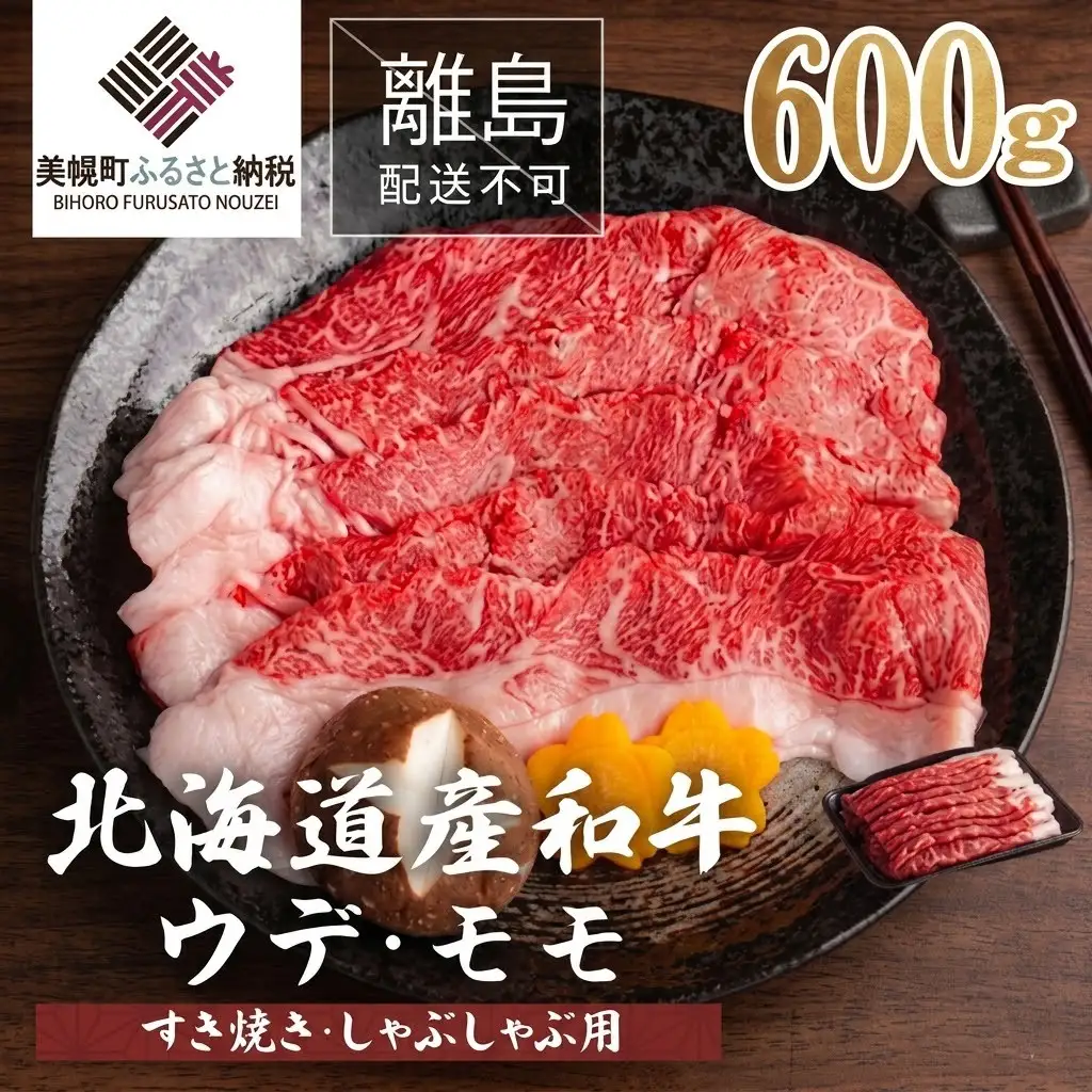 【田村精肉店】北海道産和牛600g・ウデ・モモ(すき焼き・しゃぶしゃぶ用) 【配送不可地域：離島】 AI012