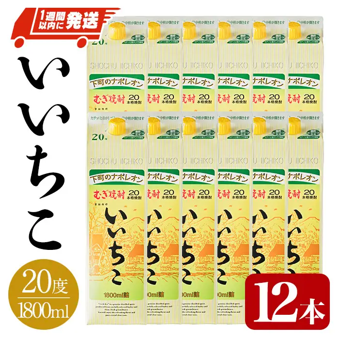 いいちこ 20度 パック(計21.6L・1.8L×12本)酒 お酒 むぎ焼酎 1800ml 麦焼酎 常温 いいちこ 三和酒類 紙パック【107304900】【時枝酒店】
