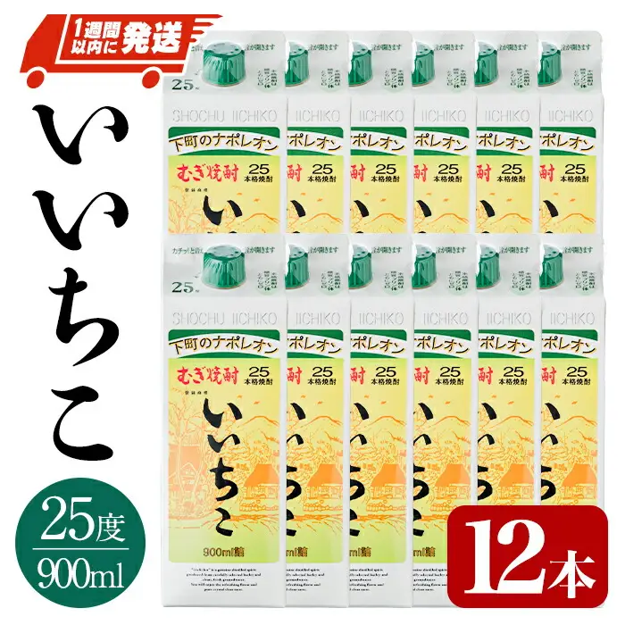 いいちこ 25度 パック(計10.8L・900ml×12本)酒 お酒 むぎ焼酎 900ml 麦焼酎 常温 いいちこ 三和酒類 紙パック【107304400】【時枝酒店】