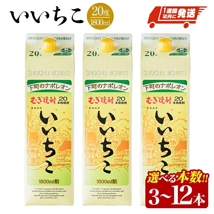 いいちこ 20度 パック(計5.4L・1.8L×3本)酒 お酒 むぎ焼酎 1800ml 麦焼酎 麦 常温 三和酒類 紙パック【107301200】【時枝酒店】