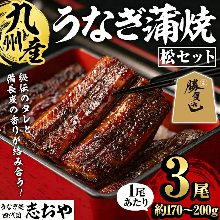 うなぎ処 四代目 志おや 九州産うなぎ 蒲焼(松・3本)うなぎ 鰻 ウナギ 国産 九州産 蒲焼き うな重 ひつまぶし タレ付き 勝負めし 【109400201】【志おや】