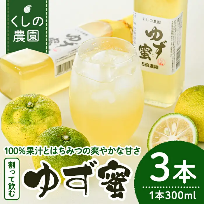 ゆず蜜セット(計900ml・300ml×3本)ゆず 柚子 自家製 果汁100％ はちみつ 蜂蜜 大分県産 セット【100600100】【櫛野農園】