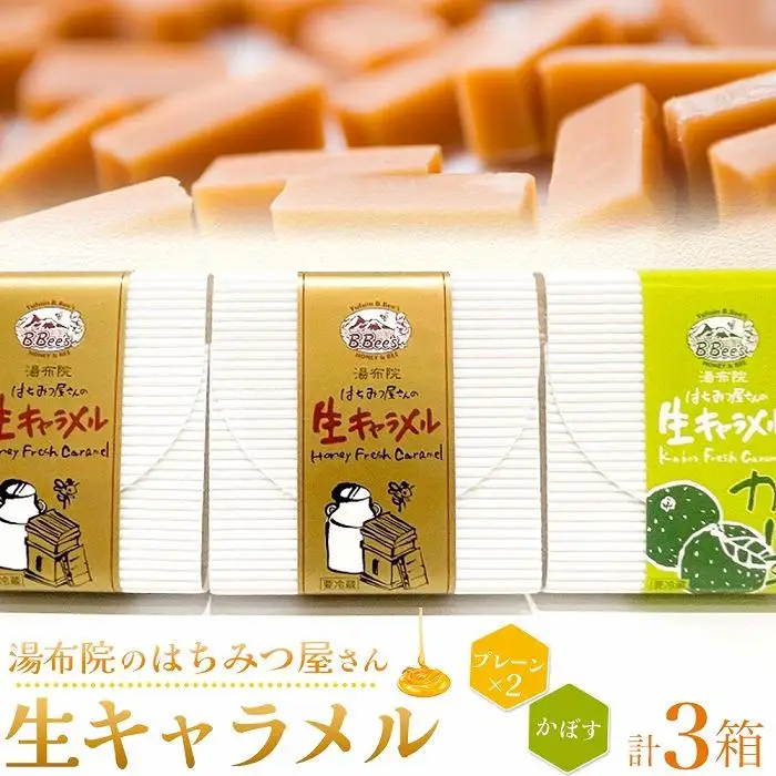 【湯布院のはちみつ屋さん】国産蜂蜜を使用した2種の生キャラメル（プレーン×2・かぼす）各12粒入り 計3箱