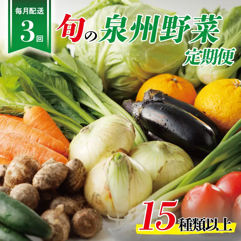 泉州野菜 定期便 15種類以上×全3回【毎月配送コース】