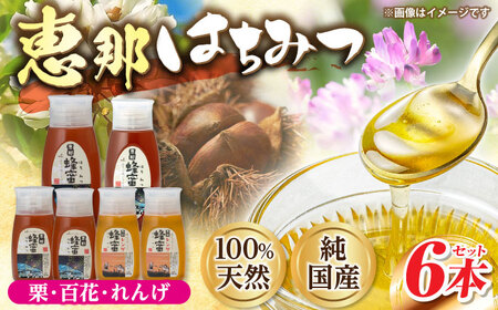 恵那蜂蜜 6本セット (蓮華蜂蜜300g×2本、百花蜂蜜300g・500g×各1本、栗蜂蜜300g・500g×各1本) / 恵那市 / はち工房こうけつ [AUDF017]