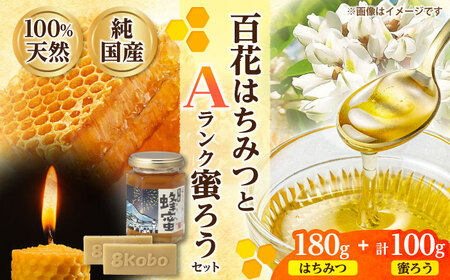 恵那蜂蜜・蜜蝋セット (百花蜂蜜180g×1本、Aランク蜜蝋100g:50g2枚) / 恵那市 / はち工房こうけつ [AUDF032]