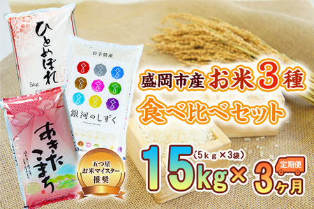 米 15kg×3回 ひとめぼれ 銀河のしずく あきたこまち 各5kg 15kg 45kg 3回 3ヶ月 定期便 精米 米 お米 定期便 食べ比べ ぎんがのしずく 白米 米 お米 こめ コメ ライス ご飯 ごはん 美味しい 国産 産地直送 盛岡 佐々木米穀店