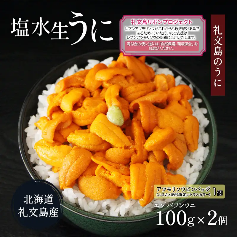 礼文産 塩水ウニ エゾバフンウニ 100g×2(ピンバッジ付) うに