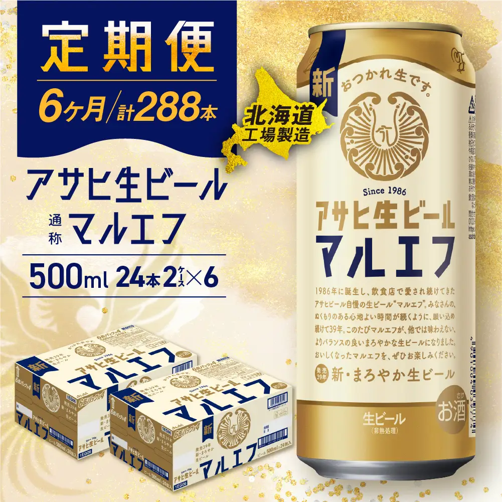 【定期便 6ヶ月】アサヒ生ビール≪マルエフ≫＜500ml＞24缶 2ケース 北海道工場製造