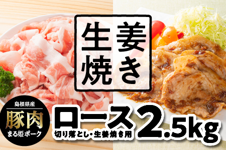 まる姫ポーク　ロース生姜焼き用（200g×5）・ロース切り落とし（300g×5）計2.5kg【AK-51】｜送料無料 国産 まる姫ポーク 豚肉 ぶた肉 ぶたにく 肉 ロース生姜焼き用 ロース 生姜焼き ロース切り落とし 切り落とし 料理 便利 小分け パック 江津市｜