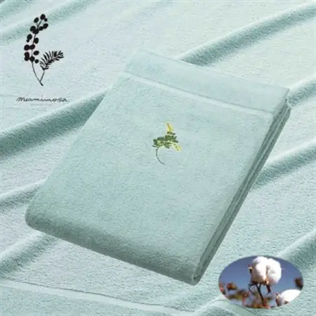 オーガニックコットン タオルケット　ミモザ 刺繍入 (色:ミモザグリーン)【1411626】