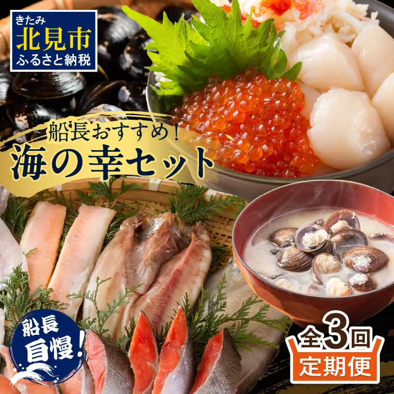 【3ヶ月定期便】船長おすすめ！海の幸セット ( ほたて ホタテ 海鮮丼 ほっけ 鮭 いか サーモン しじみ 定期便 魚介 )【999-0309】
