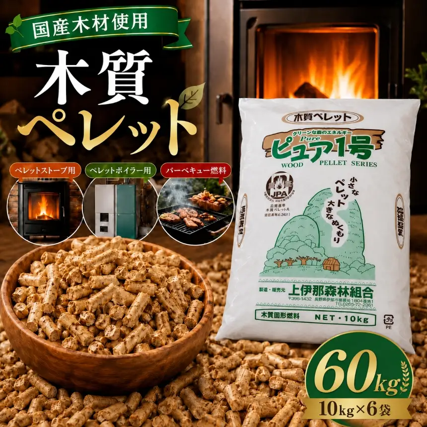 燃料 木質ペレット ピュア１号 （ 10kg × 6袋 ） 長野県 伊那市 【027-05】