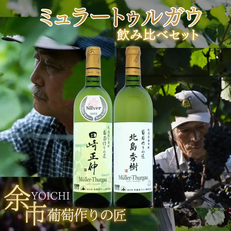 余市 葡萄作りの匠「北島秀樹」&「田崎正伸」ミュラートゥルガウ飲み比べセット_Y034-0091