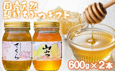 はちみつ 化粧箱入り 国産 天然 純はちみつ 600g×2本セット さくら＆やまみつ ギフト 《包装対応、手提げ袋付》 