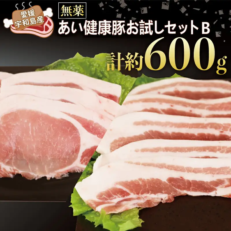 無薬 豚肉 お試し セット B 計600g バラ 上 厚切り 300g 厚切り ロース 300g あい健康豚 バラ E012-154002