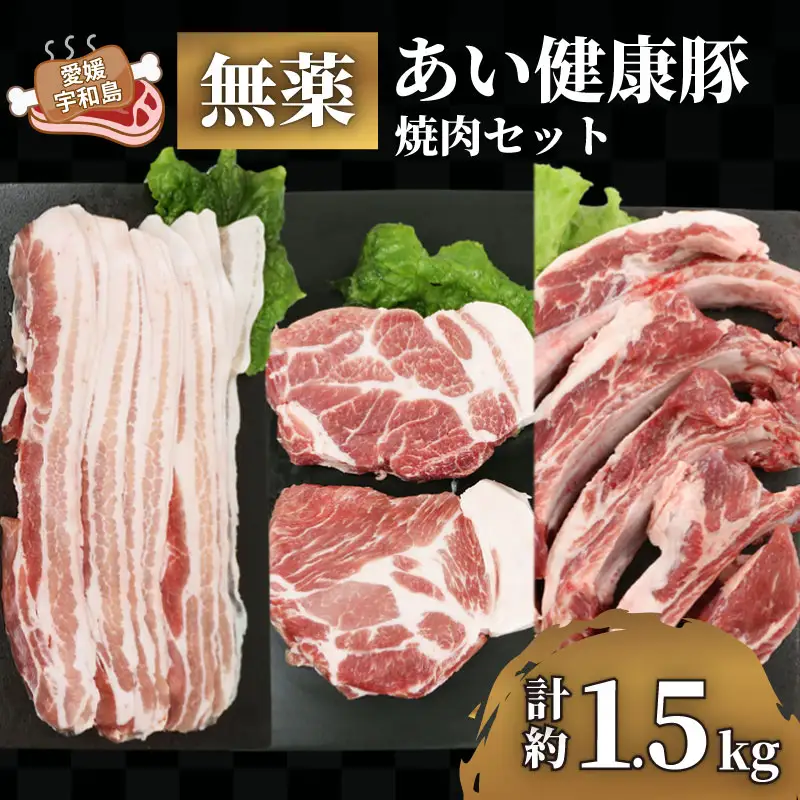 焼肉 セット 計約 1.5kg 無薬 あい健康豚 焼肉 E024-154004