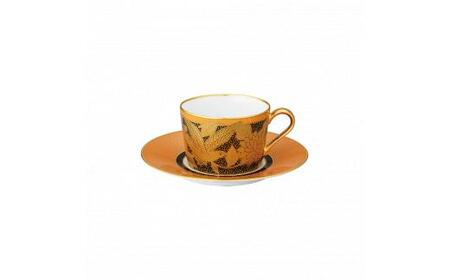 オマージュ コレクションカプチーノ碗皿(橙絵花鳥文) 058-H1239