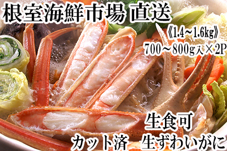 根室海鮮市場＜直送＞生食可！カット済み生ずわいがに700～800g×2P(計1.4～1.6kg) B-28088